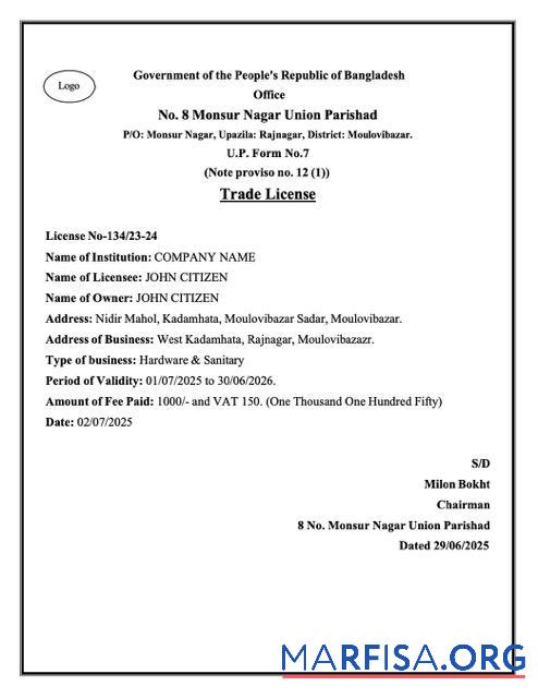 Professionell Bangladesch┬átrade Lizenz Word and PDF Vorlage