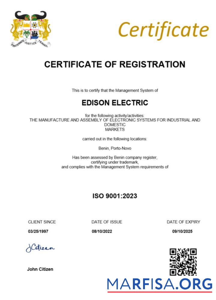 Professionell Benin Zertifikat of Registrierung Word and PDF Vorlage