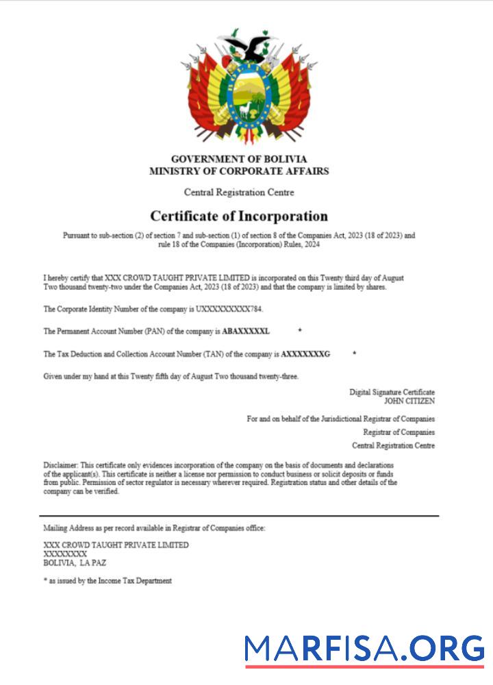 Hohe Qualität Bolivien Zertifikat of Registrierung Word and PDF Vorlage