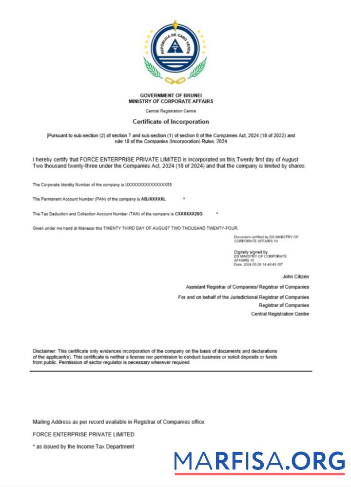 Professionell Kap Verde Zertifikat of Registrierung Word and PDF Vorlage