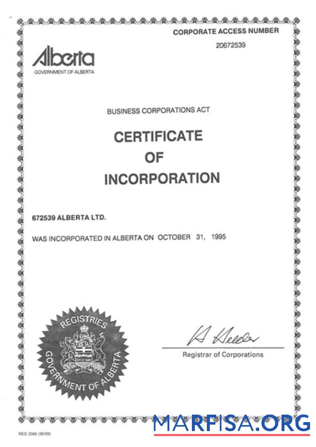 Kanada Zertifikat of Incorporation Vorlage