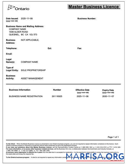 Premium Kanada Ontario master Geschäft licence Word and PDF Vorlage