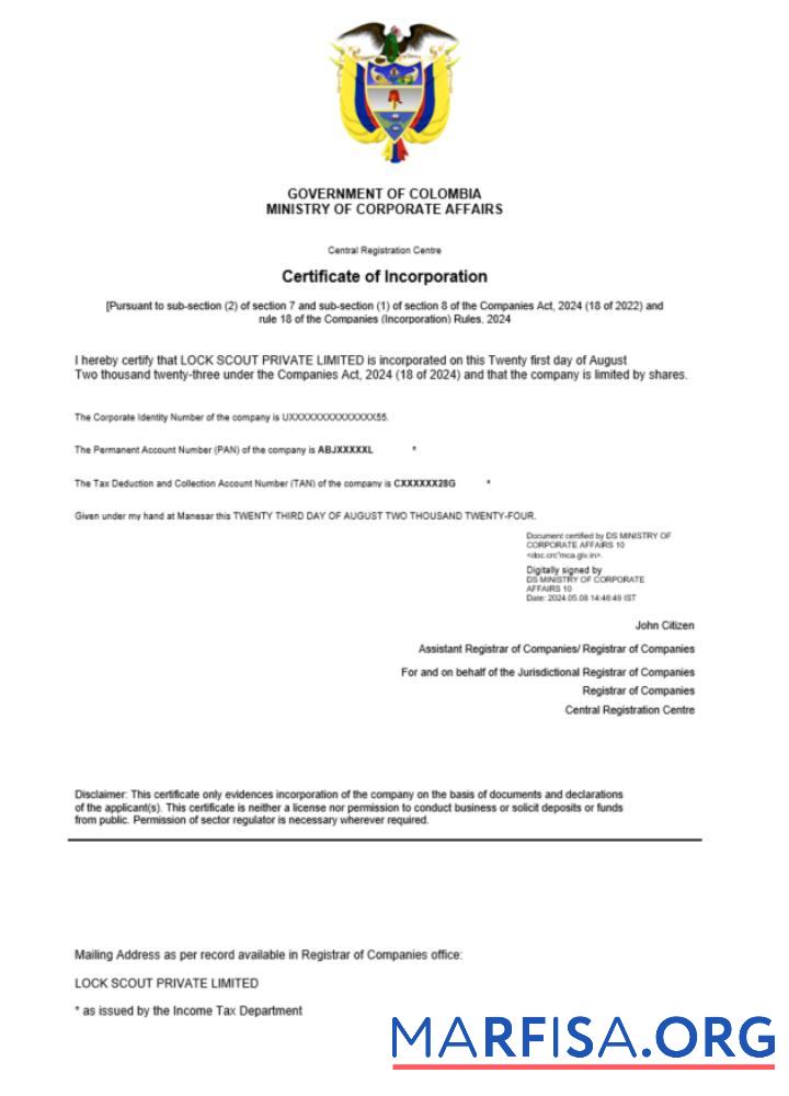 Hohe Qualität Kolumbien Zertifikat of Registrierung Word and PDF Vorlage
