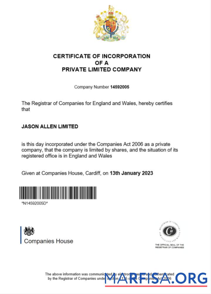 England and Wales Zertifikat of incorporation Registrierung Mockup