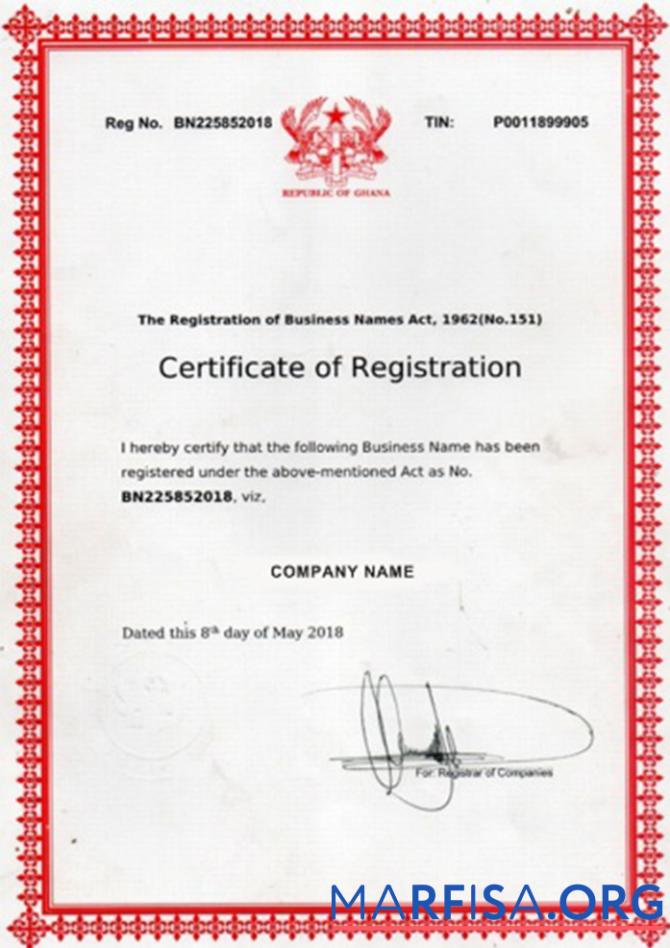 Ghana Zertifikat of Registrierung Design