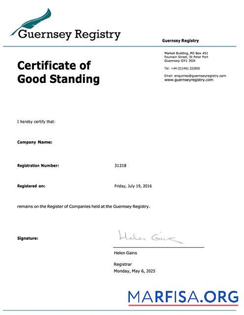 Realistisch Guernsey┬áZertifikat of good standing Word and PDF Vorlage
