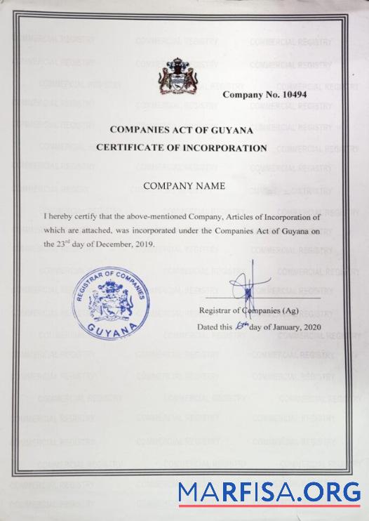 Guyana Zertifikat of Incorporation Mockup