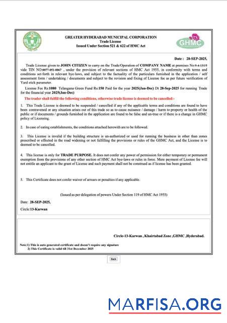 Premium Indien Hyderabad┬átrade Lizenz Word and PDF Vorlage