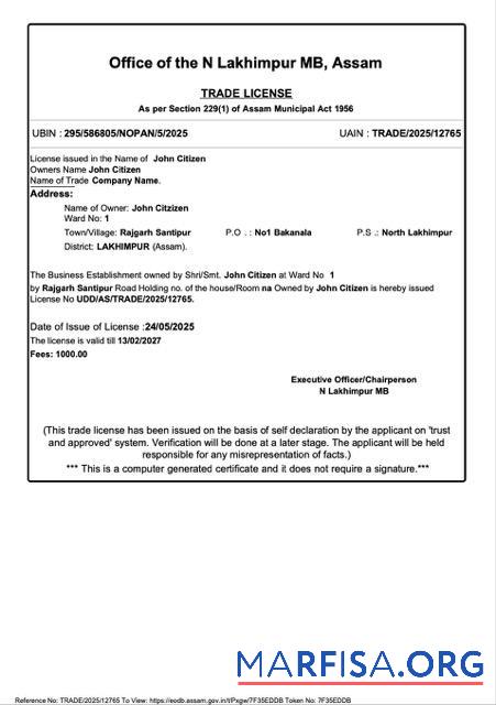 Premium Indien Lakhimpur┬átrade Lizenz Word and PDF Vorlage