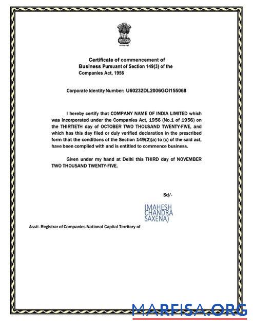 Professionell Indien Zertifikat of commencement Word and PDF Vorlage