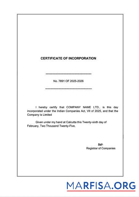 Hohe Qualität Indien Zertifikat of incorporation Word and PDF Vorlage, Version 4
