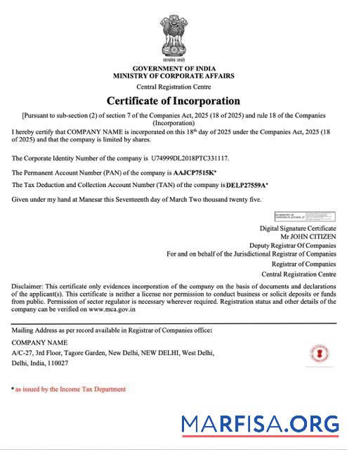 Professionell Indien Zertifikat of incorporation Word and PDF Vorlage