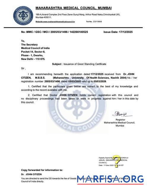 Premium Indien issuance of good standing Zertifikat Word and PDF Vorlage