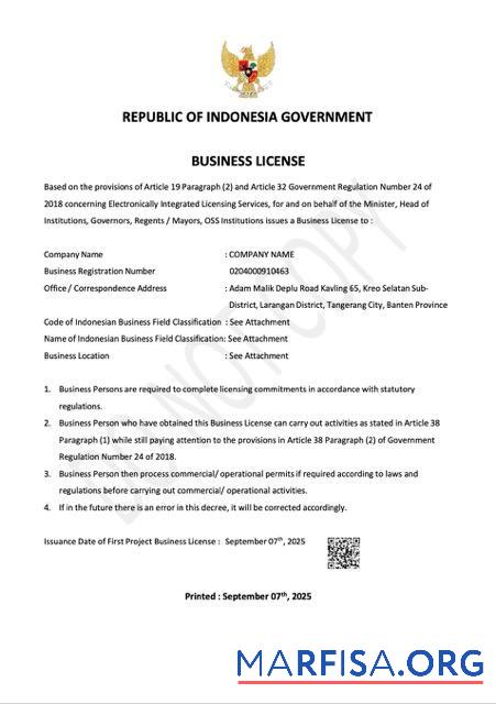Professionell Indonesien Geschäft Lizenz Word and PDF Vorlage