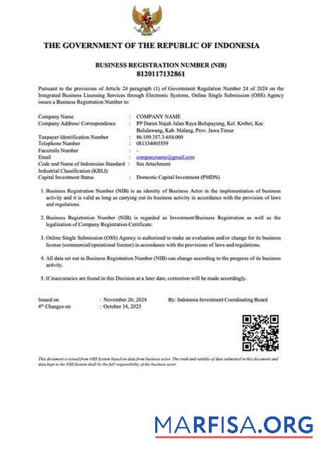 Premium Indonesien Geschäft Registrierung number Word and PDF Vorlage