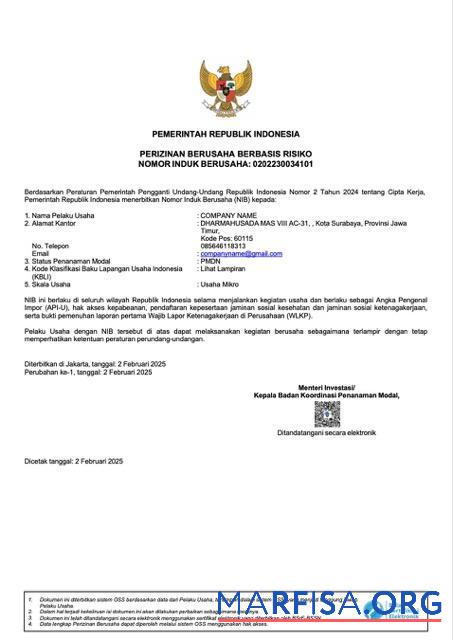 Bearbeitbar Indonesien Zertifikat of incorporation Word and PDF Vorlage
