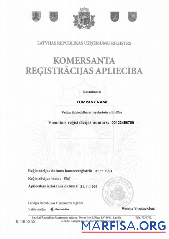 Lettland Zertifikat of Registrierung Mockup