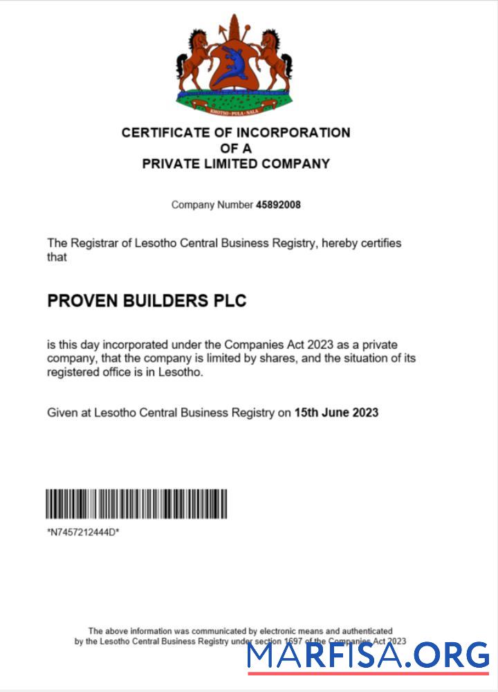 Bearbeitbar Lesotho Unternehmen Registrierung Zertifikat Word and PDF Vorlage