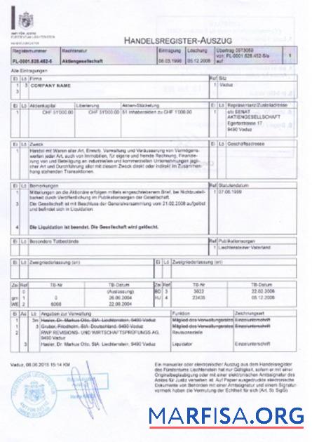 Liechtenstein Zertifikat of Incorporation Probe