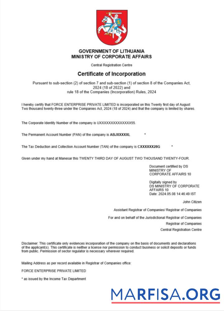 Realistisch Litauen Unternehmen Registrierung Zertifikat Word and PDF Vorlage