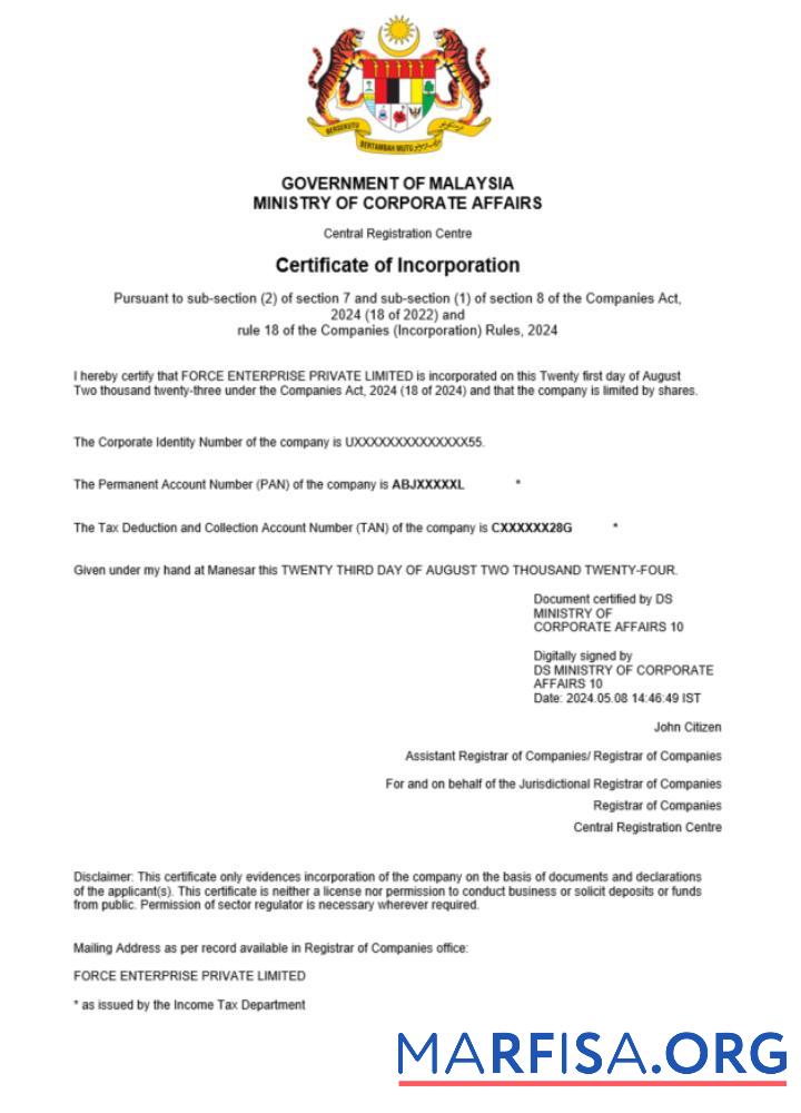 Realistisch Malaysia Geschäft Registrierung Zertifikat Word and PDF Vorlage