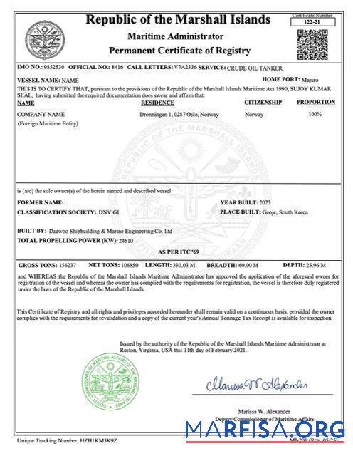 Premium Marshallinseln permanent Zertifikat of registry Word and PDF Vorlage