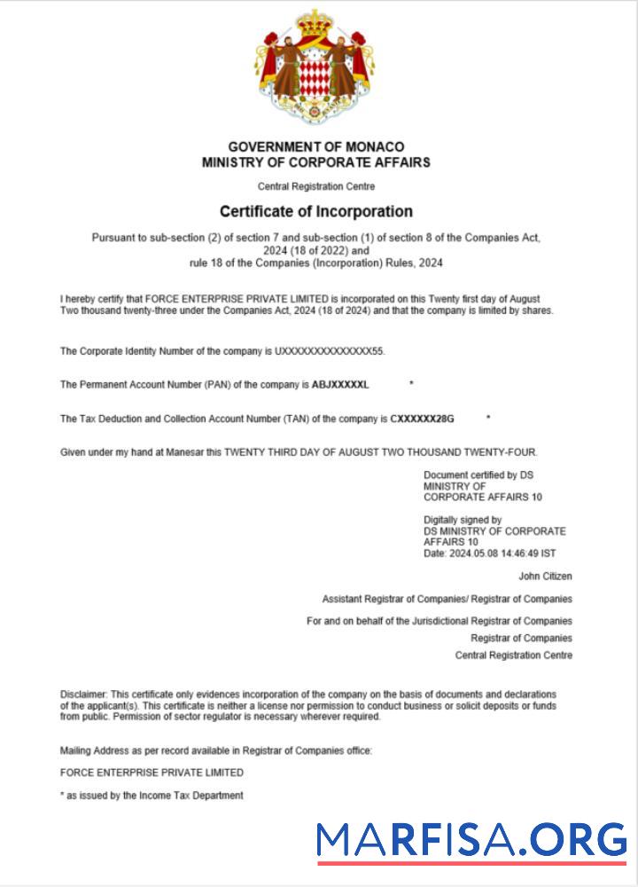 Realistisch Monaco Geschäft Registrierung Zertifikat Word and PDF Vorlage