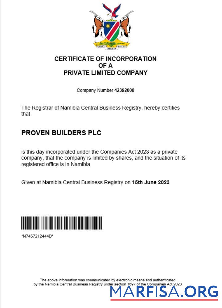 Professionell Namibia Unternehmen Registrierung Zertifikat Word and PDF Vorlage