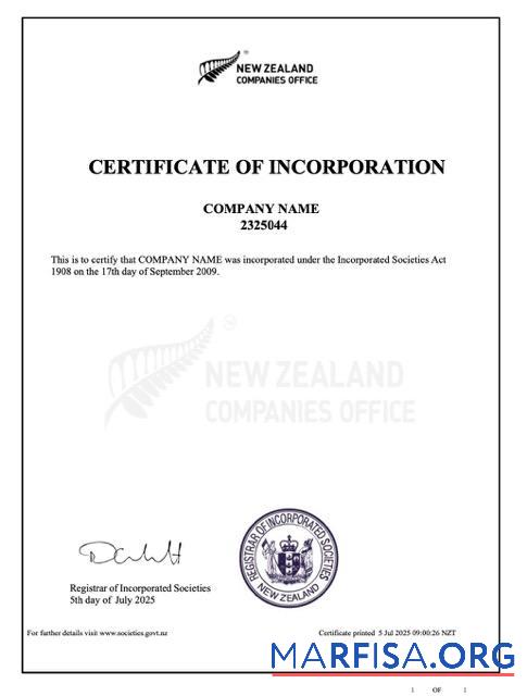 Premium Neuseeland Zertifikat of incorporation Word and PDF Vorlage