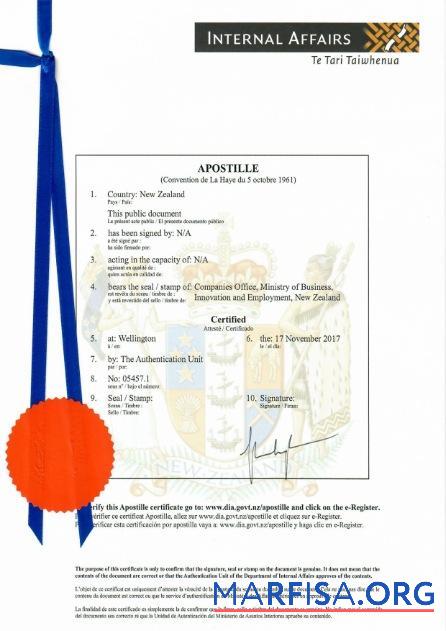 Neu Zeland Zertifikat of Incorporation Vorschau