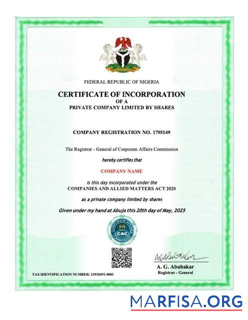 Realistisch Nigeria Zertifikat of incorporation Word and PDF Vorlage