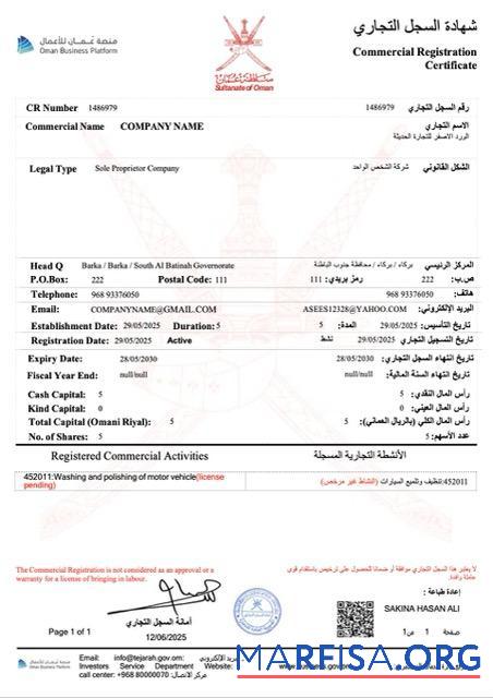 Professionell Oman Kommerziell Registrierung Zertifikat Word and PDF Vorlage, Version 3