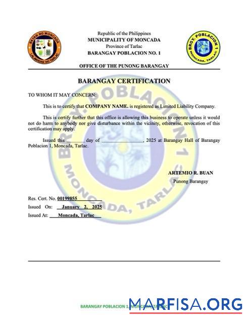 Premium Philippinen Barangay Zertifizierung of Registrierung Word and PDF Vorlage