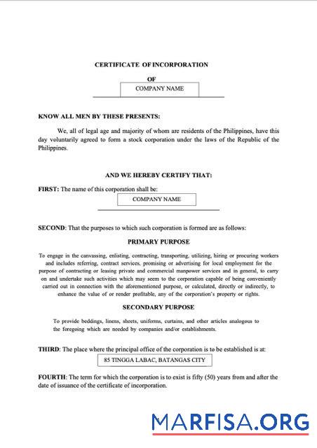 Realistisch Philippinen Batangas Zertifikat of incorporation Word and PDF Vorlage