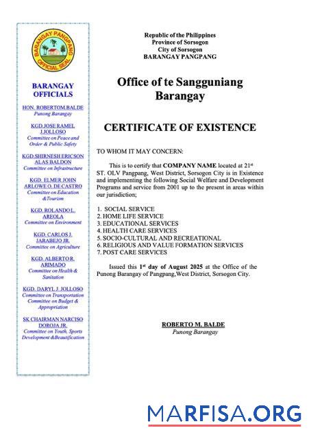 Bearbeitbar Philippinen Zertifikat of existence Word and PDF Vorlage