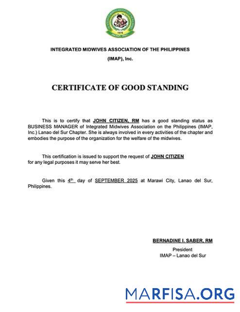 Bearbeitbar Philippinen Zertifikat of good standing Word and PDF Vorlage, Version 2