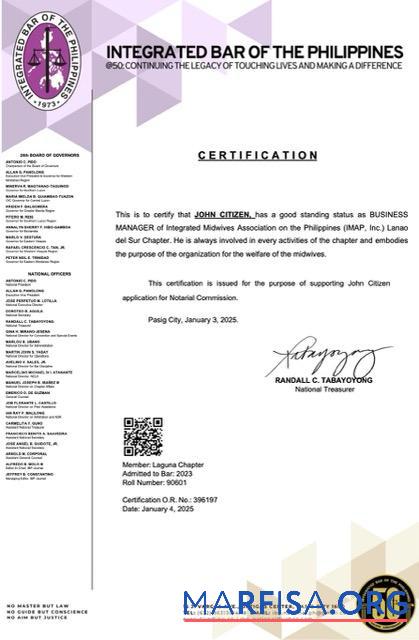 Bearbeitbar Philippinen Zertifikat of good standing Word and PDF Vorlage, Version 6