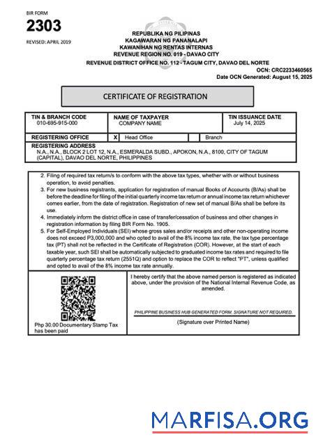 Realistisch Philippinen Zertifikat of Registrierung Word and PDF Vorlage, Version 2