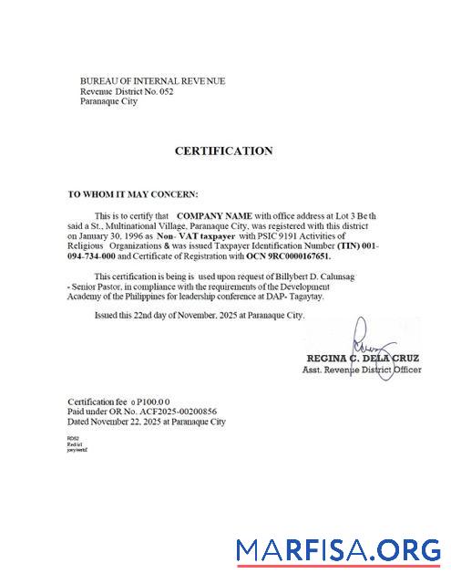 Premium Philippinen Steuer Zertifizierung Word and PDF Vorlage