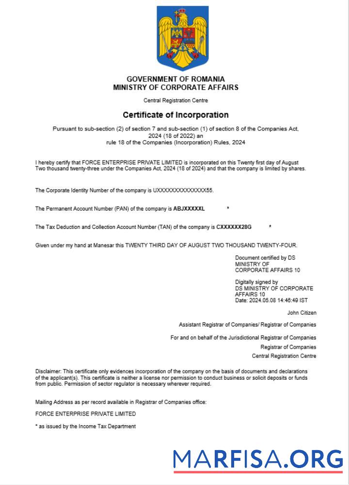 Realistisch Rumänien Geschäft Registrierung Zertifikat Word and PDF Vorlage
