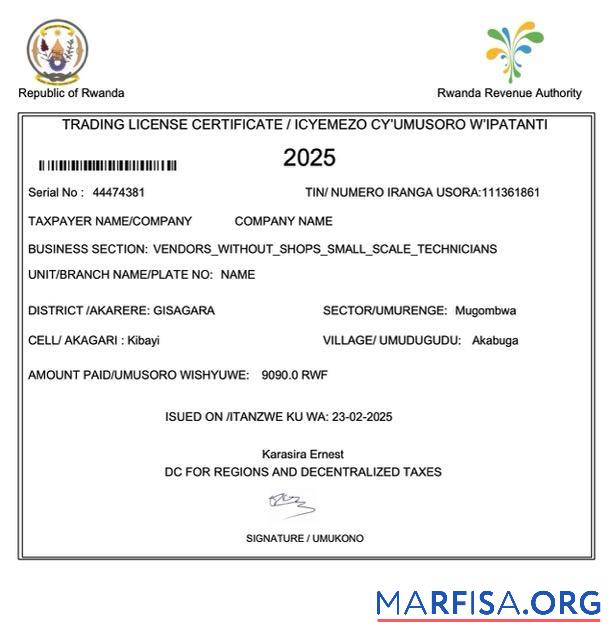Realistisch Ruanda trading Lizenz Zertifikat Word and PDF Vorlage