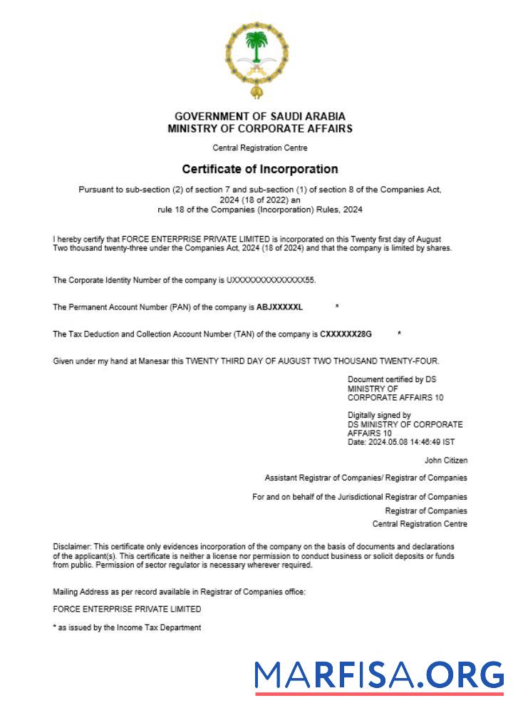 Realistisch Saudi-Arabien Geschäft Registrierung Zertifikat Word and PDF Vorlage (1)