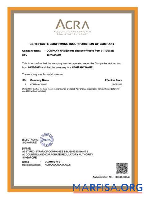 Bearbeitbar Singapur Zertifikat confirming incorporation of Unternehmen Word and PDF Vorlage
