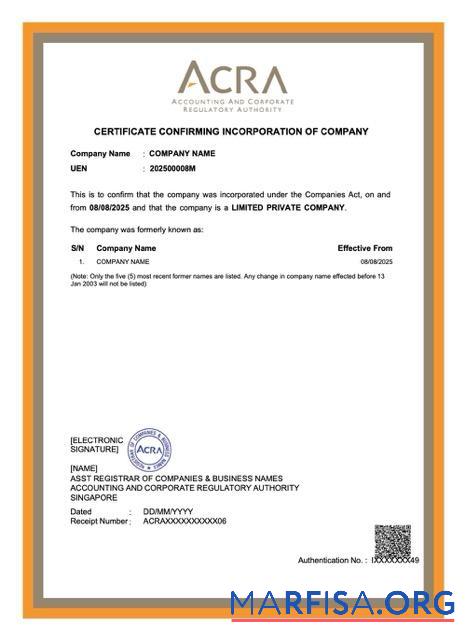 Bearbeitbar Singapur Zertifikat of Unternehmen incorporation Word and PDF Vorlage