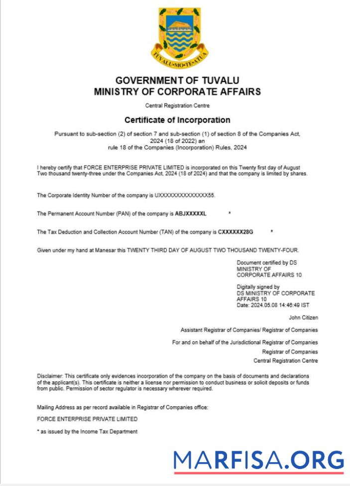Realistisch Tuvalu Geschäft Registrierung Zertifikat Word and PDF Vorlage