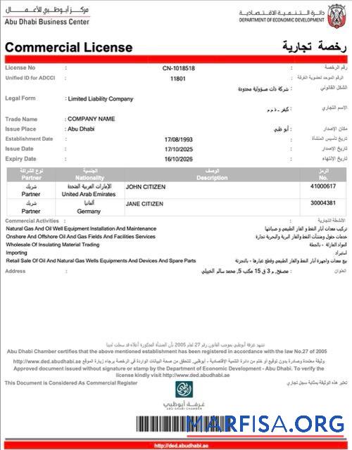Bearbeitbar VAE Abu Dhabi Kommerziell Lizenz Word and PDF Vorlage