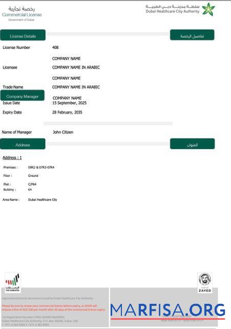 Premium VAE Dubai Kommerziell Lizenz Word and PDF Vorlage