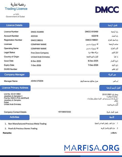 Bearbeitbar VAE Dubai trading Lizenz Word and PDF Vorlage, Version 2