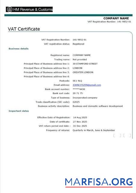 Hohe Qualität Vereinigtes Königreich VAT Zertifikat┬áWord and PDF Vorlage