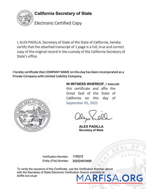 Premium USA California electronic Registrierung Zertifikat Word and PDF Vorlage